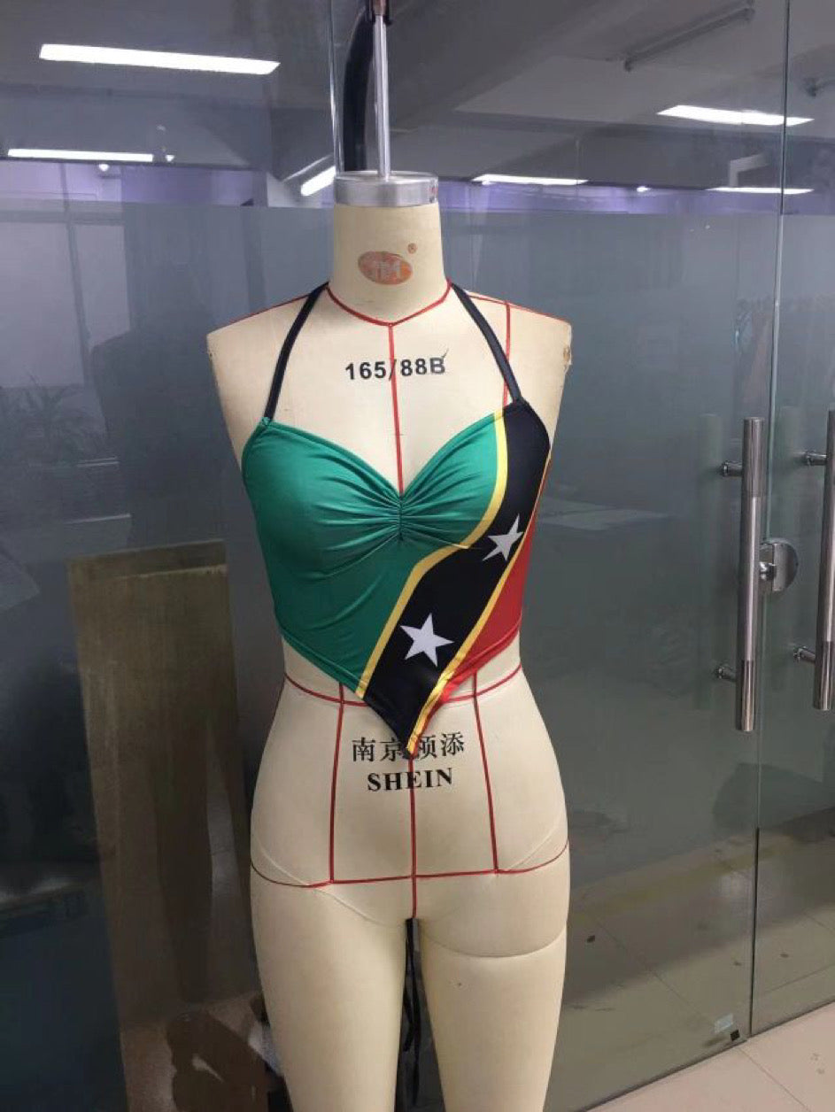 St Kitts and Nevis Flag Printed Halter Crop Top