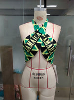 Load image into Gallery viewer, Jamaican Scarf Top, Tie Back Wrap Halter Top
