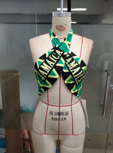 Jamaican Scarf Top, Tie Back Wrap Halter Top